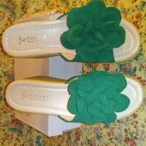 New SHOW AOERDA Women's Platform Wedge Slip On Sandals/Shoe Floral, Summer Sz 40